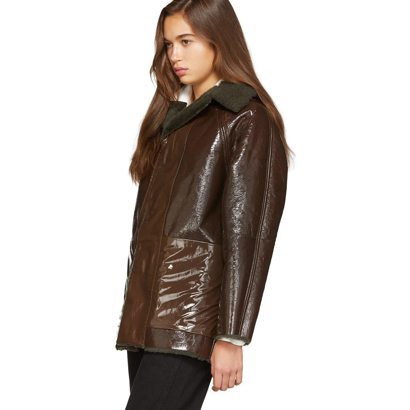 KASSL Editions Reversible Brown Lacquer Sheepskin Coat