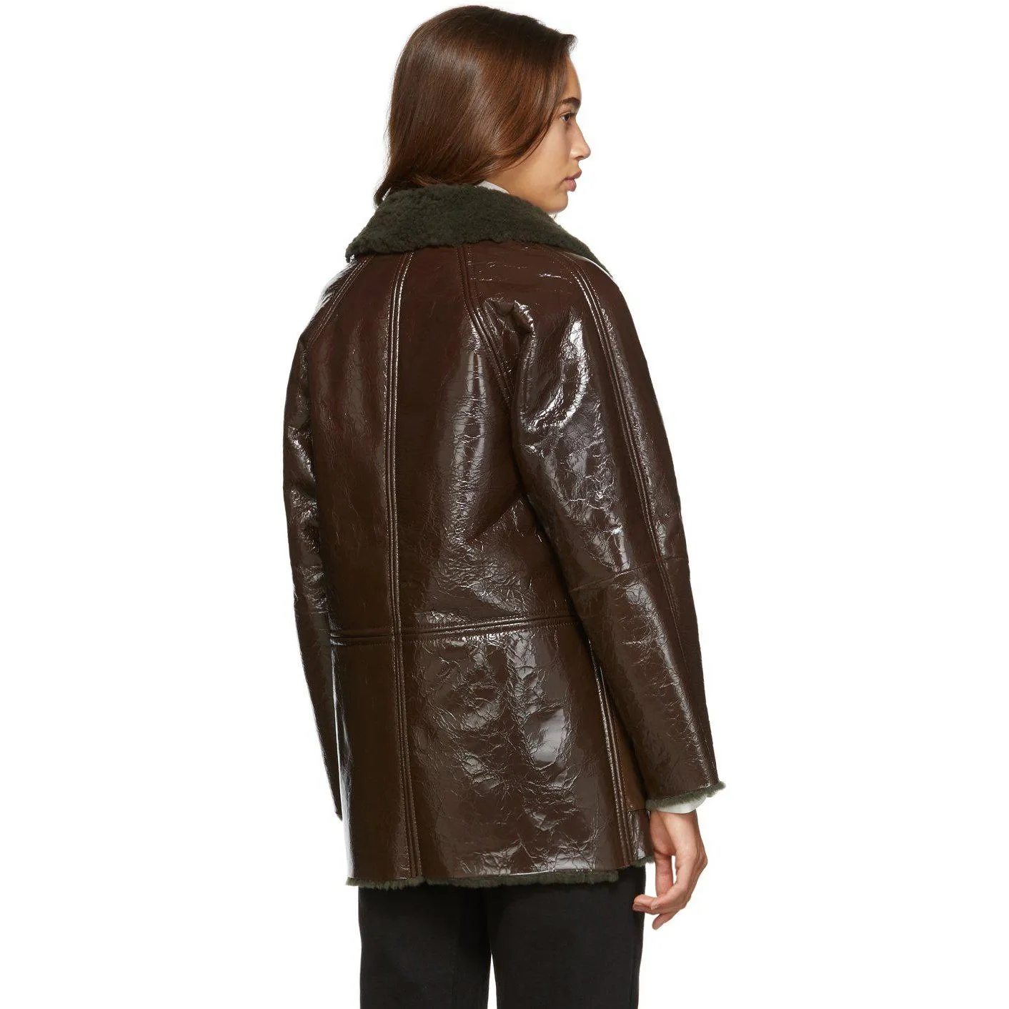 KASSL Editions Reversible Brown Lacquer Sheepskin Coat