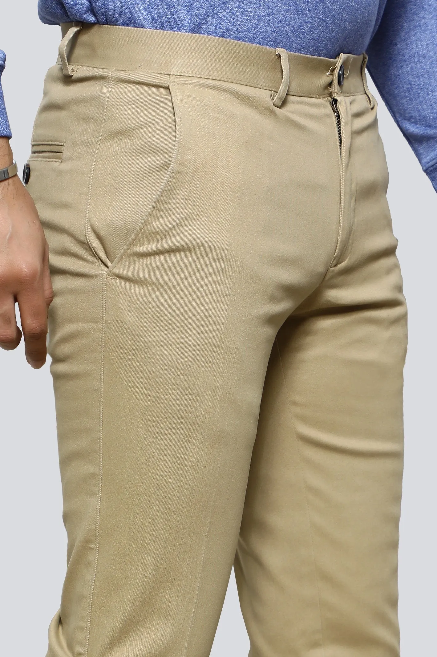 Khaki Cotton Smart Fit Trouser