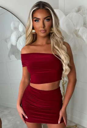 Kiah Burgundy Double Layered Ruched Slinky Co-Ord