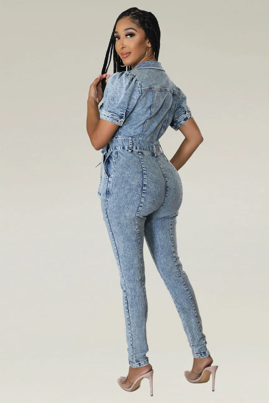 Kynlee Short Sleeves Denim Jumpsuit