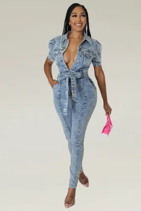 Kynlee Short Sleeves Denim Jumpsuit