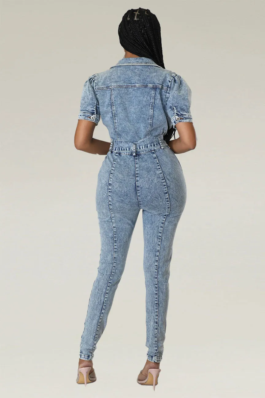 Kynlee Short Sleeves Denim Jumpsuit