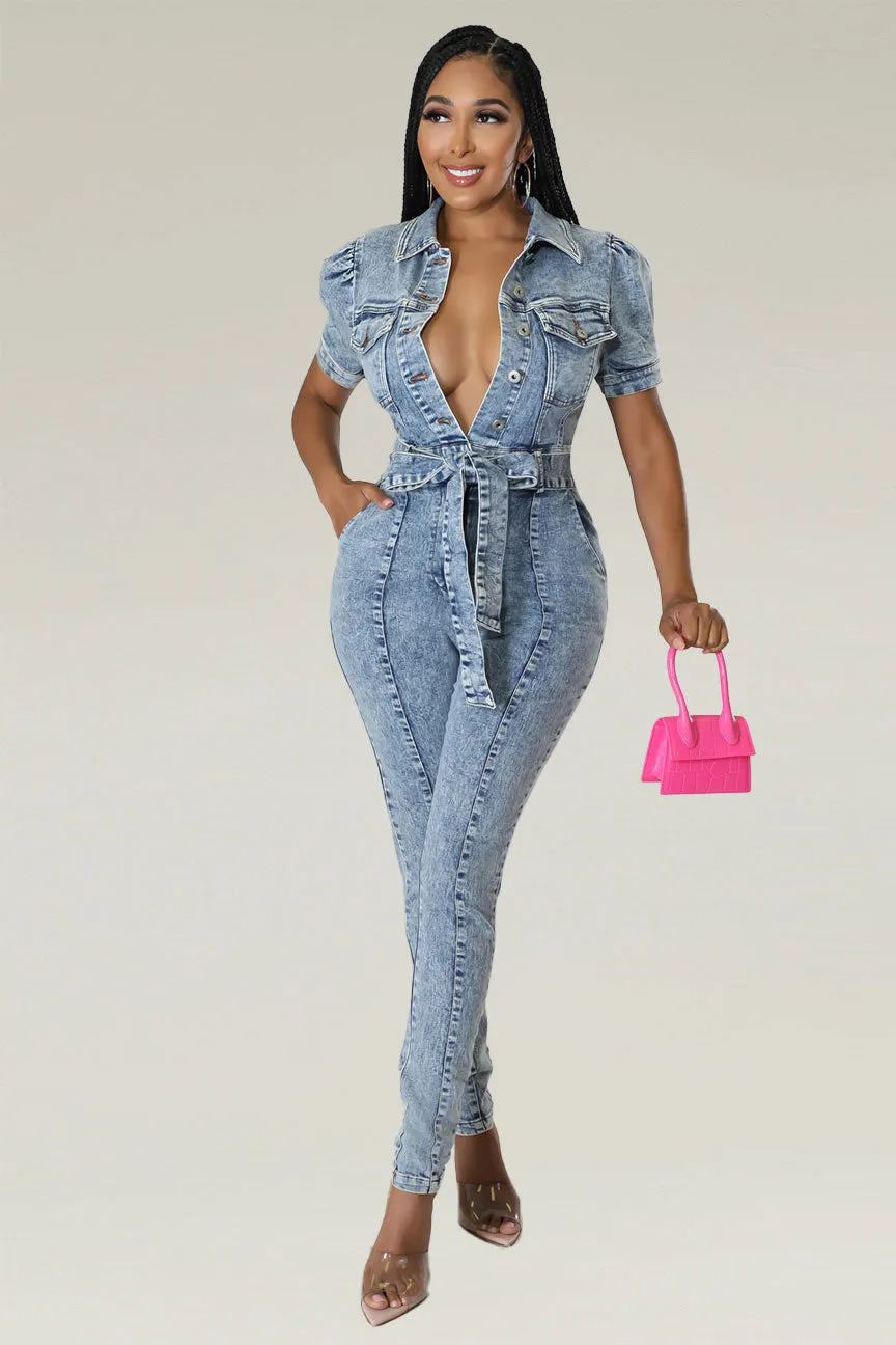 Kynlee Short Sleeves Denim Jumpsuit