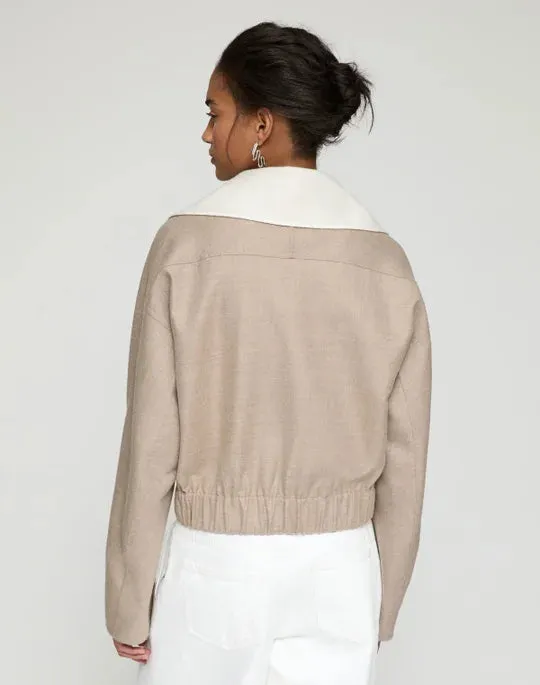 Lafayette 148 Two Tone Wool-Silk Double Face Bomber Jacket in Hickory Melange/Cloud