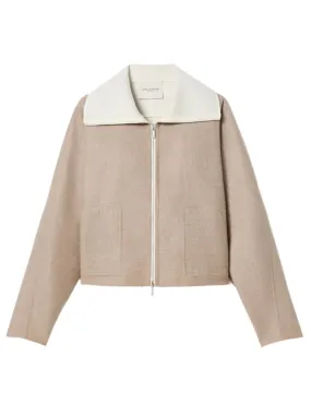 Lafayette 148 Two Tone Wool-Silk Double Face Bomber Jacket in Hickory Melange/Cloud