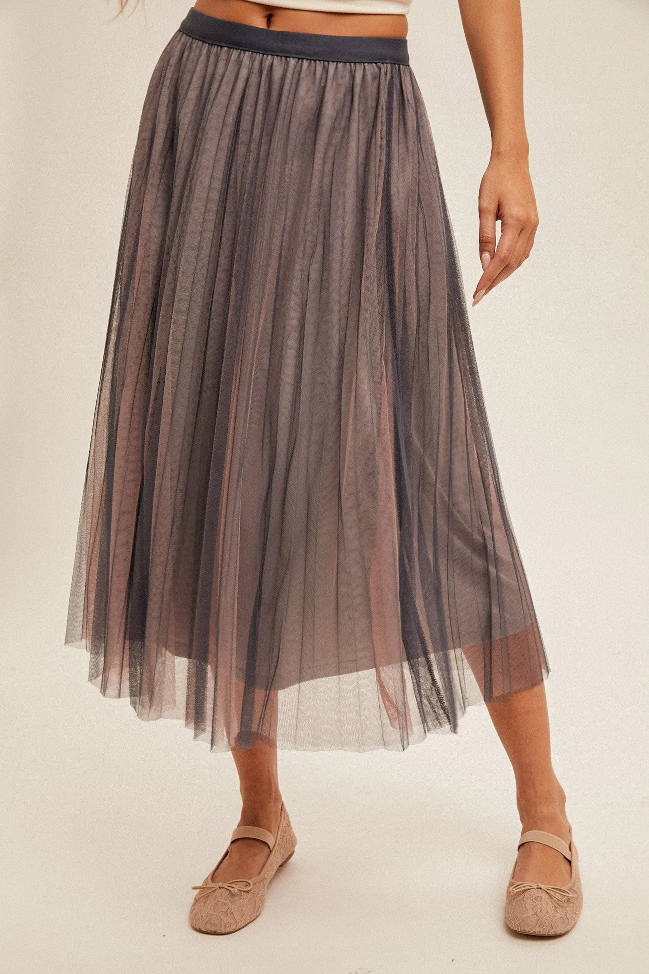 LAYER MESH PLEATED SKIRT