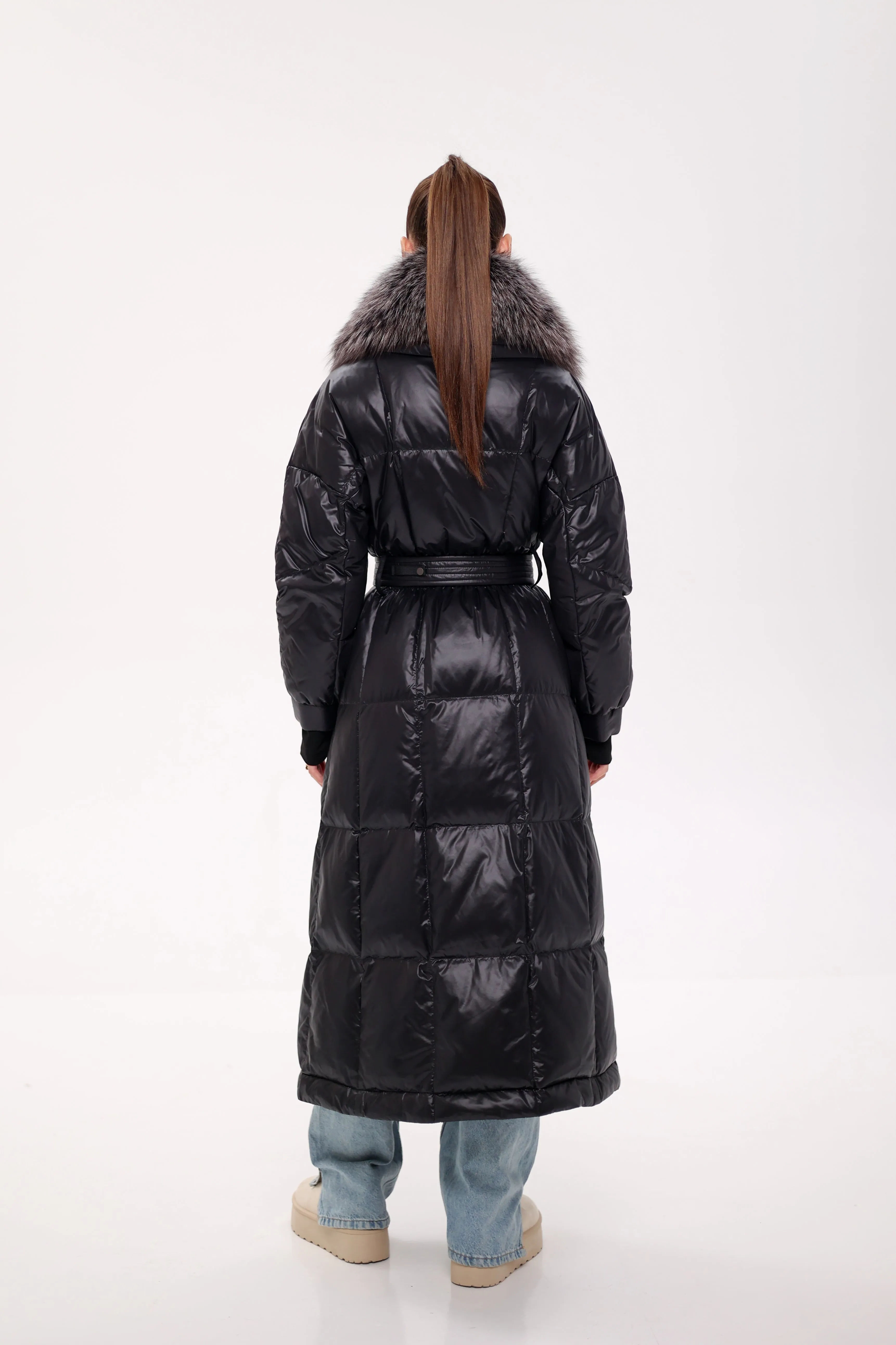 Lexi Genuine Silver Fox Fur Trim Down Fill Coat
