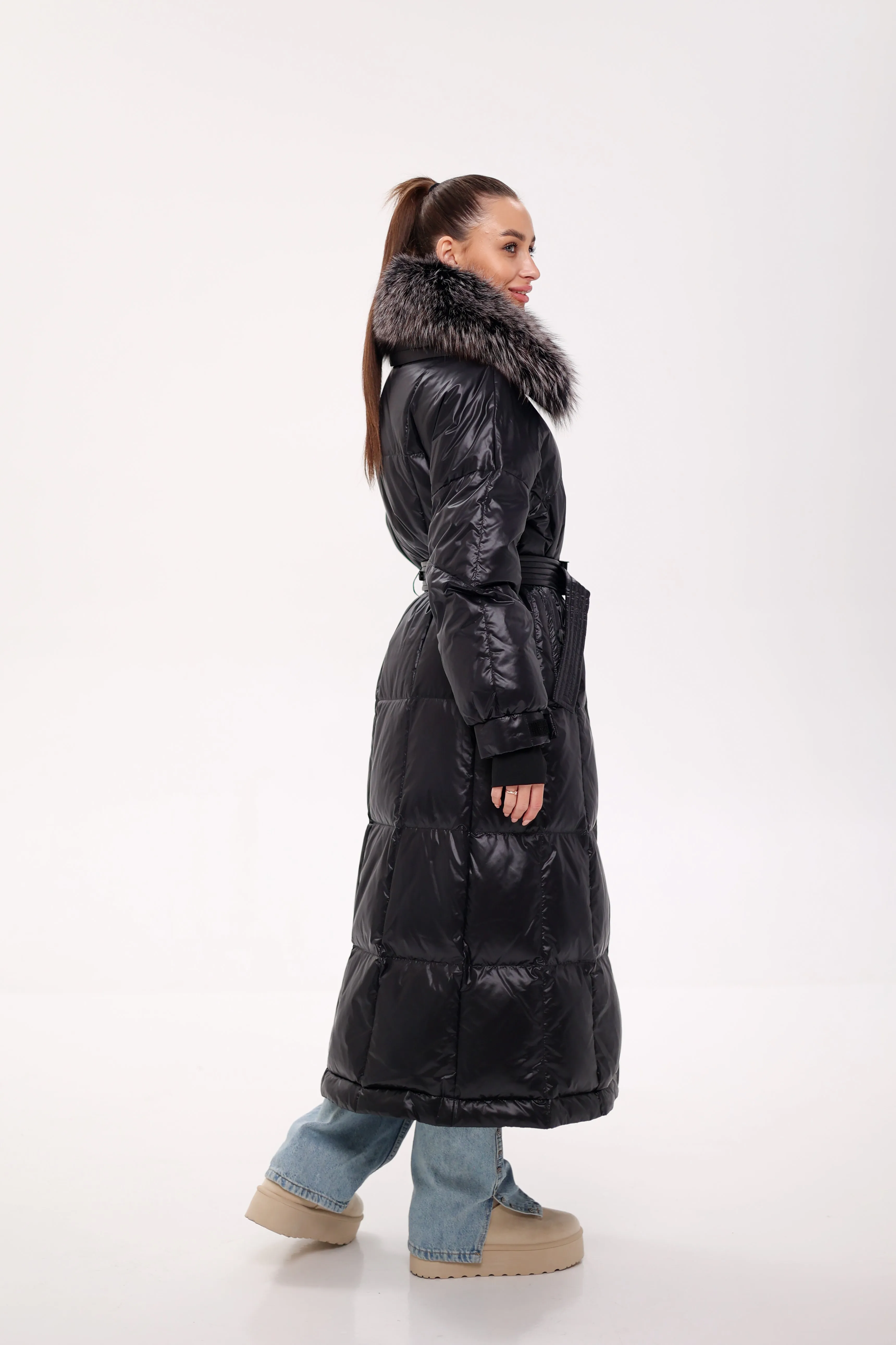 Lexi Genuine Silver Fox Fur Trim Down Fill Coat