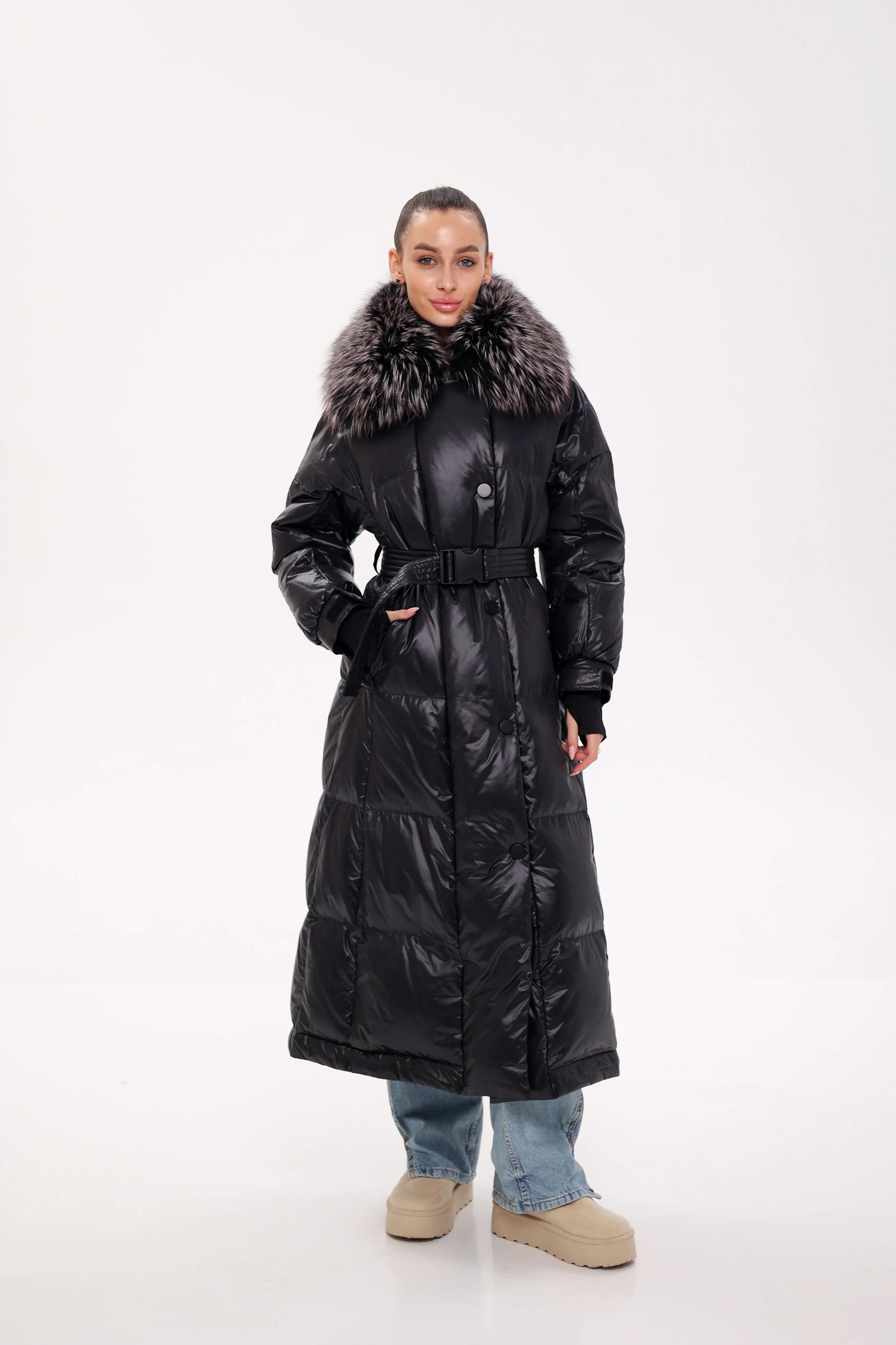 Lexi Genuine Silver Fox Fur Trim Down Fill Coat