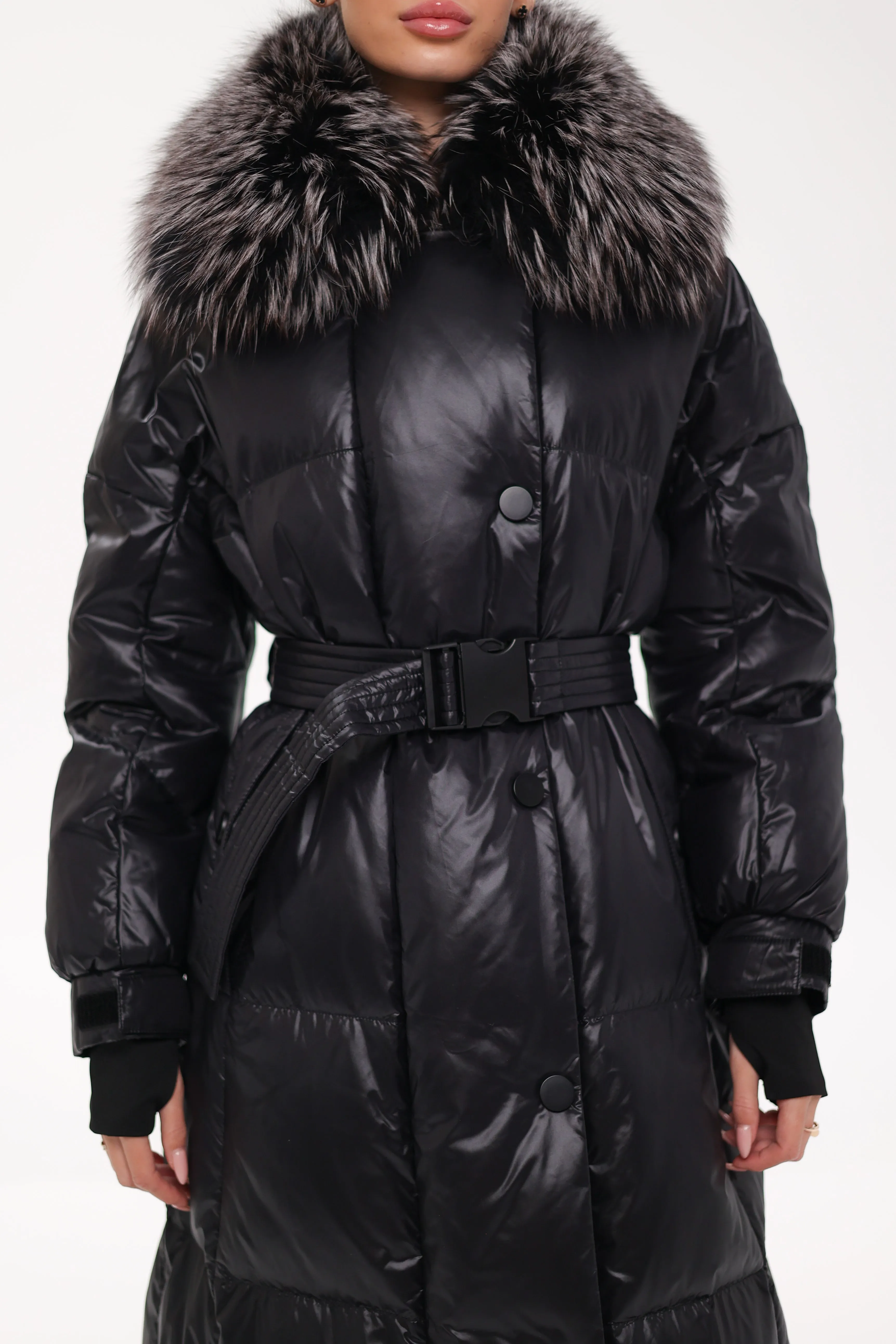 Lexi Genuine Silver Fox Fur Trim Down Fill Coat
