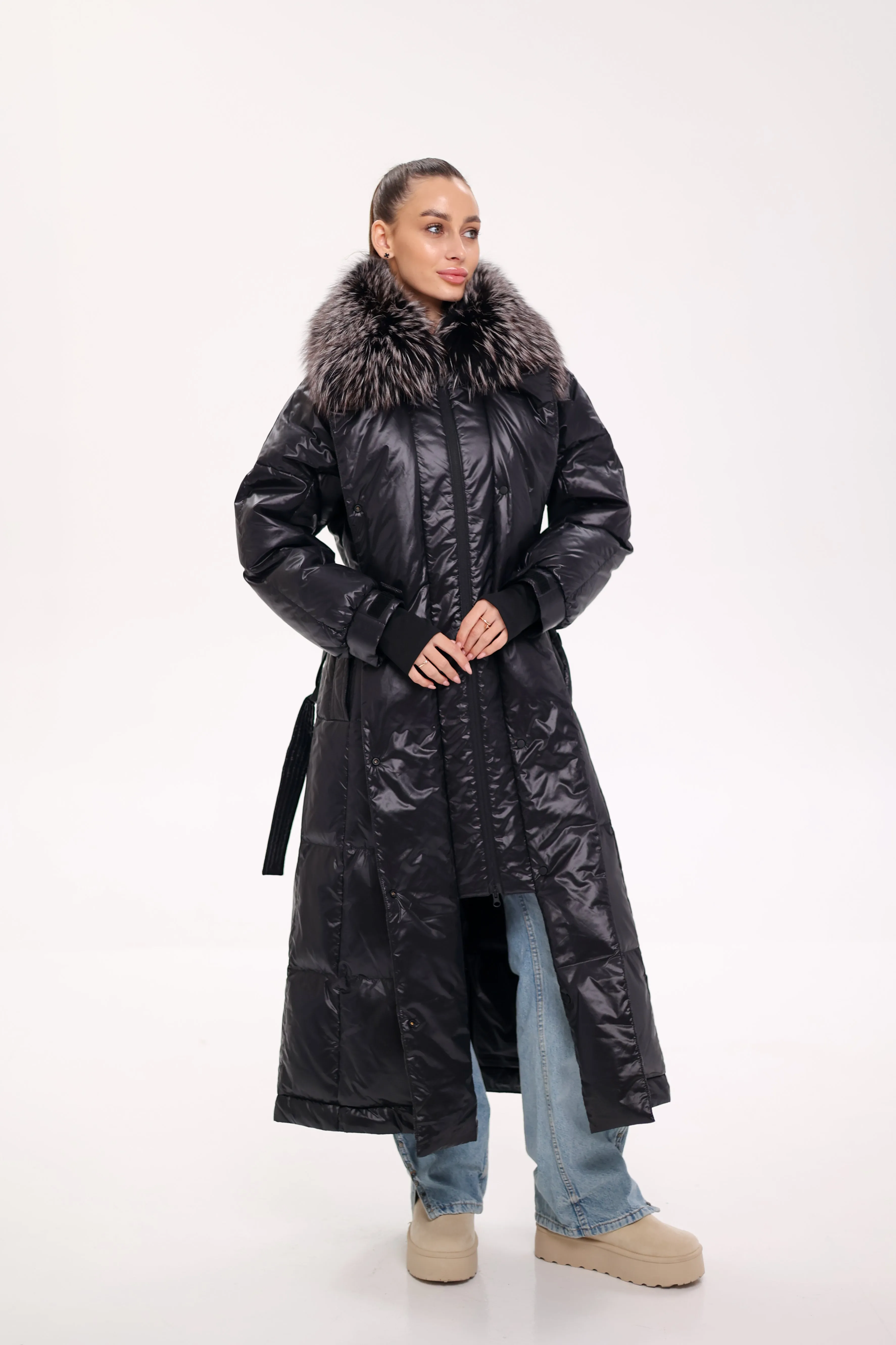 Lexi Genuine Silver Fox Fur Trim Down Fill Coat
