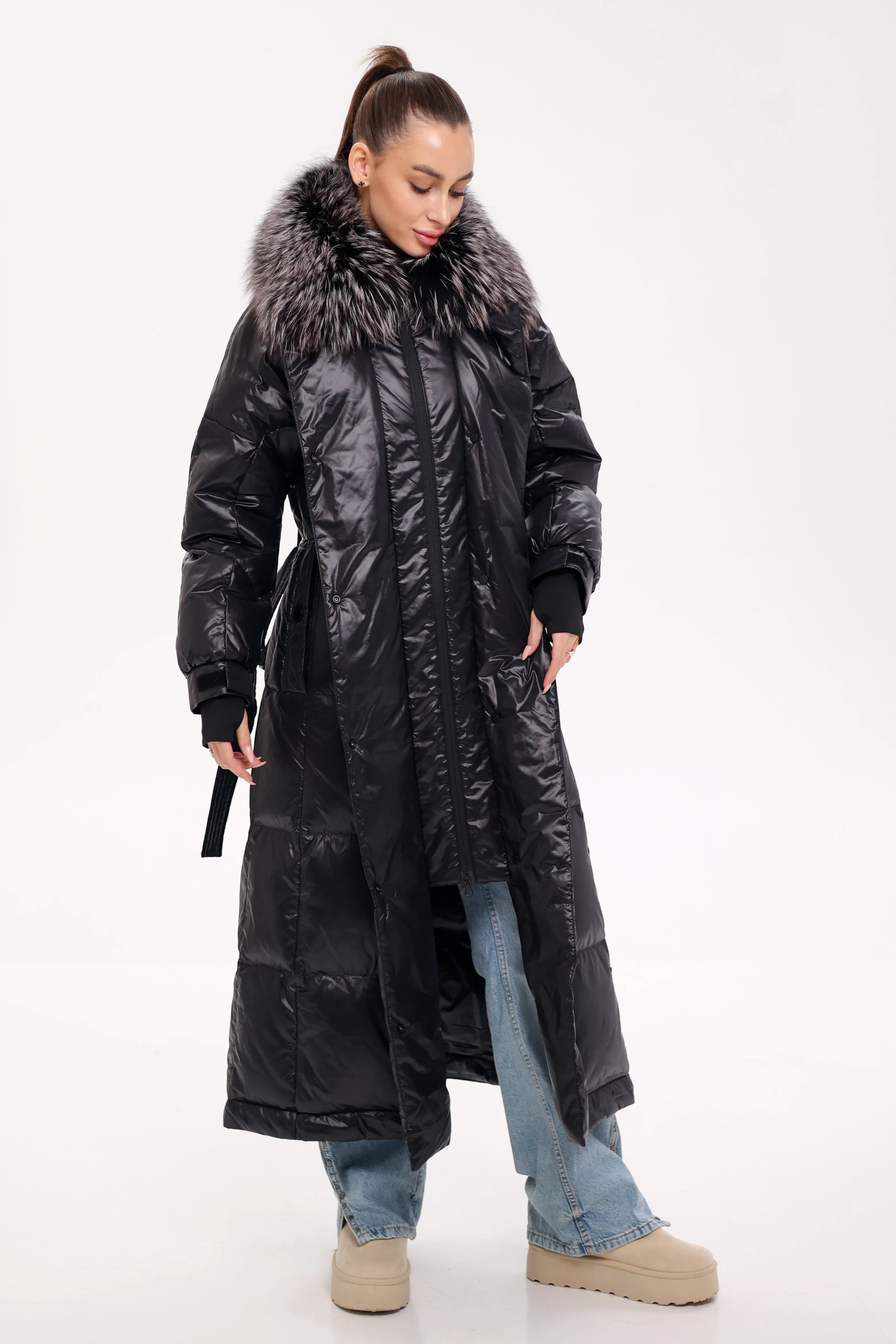 Lexi Genuine Silver Fox Fur Trim Down Fill Coat