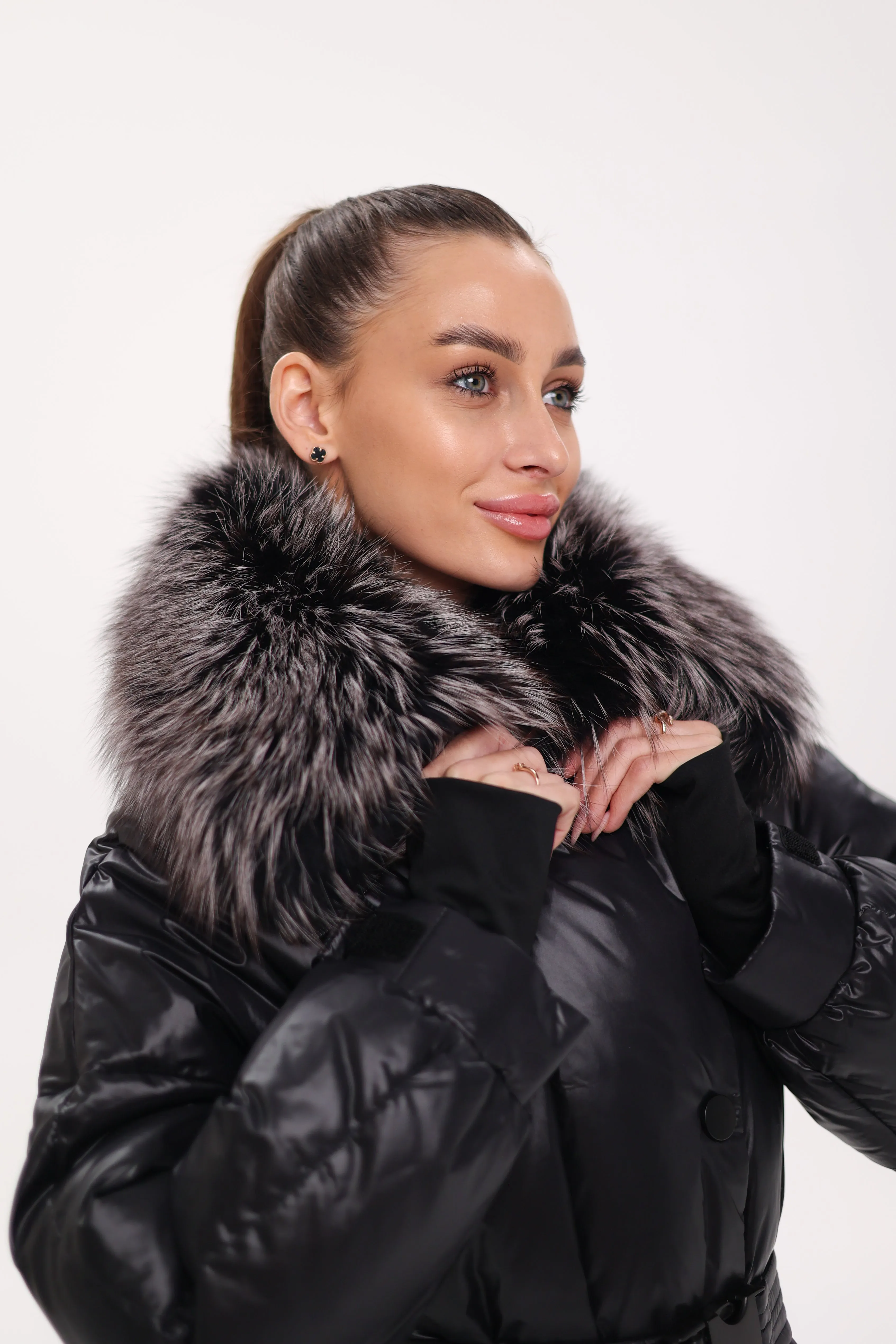 Lexi Genuine Silver Fox Fur Trim Down Fill Coat