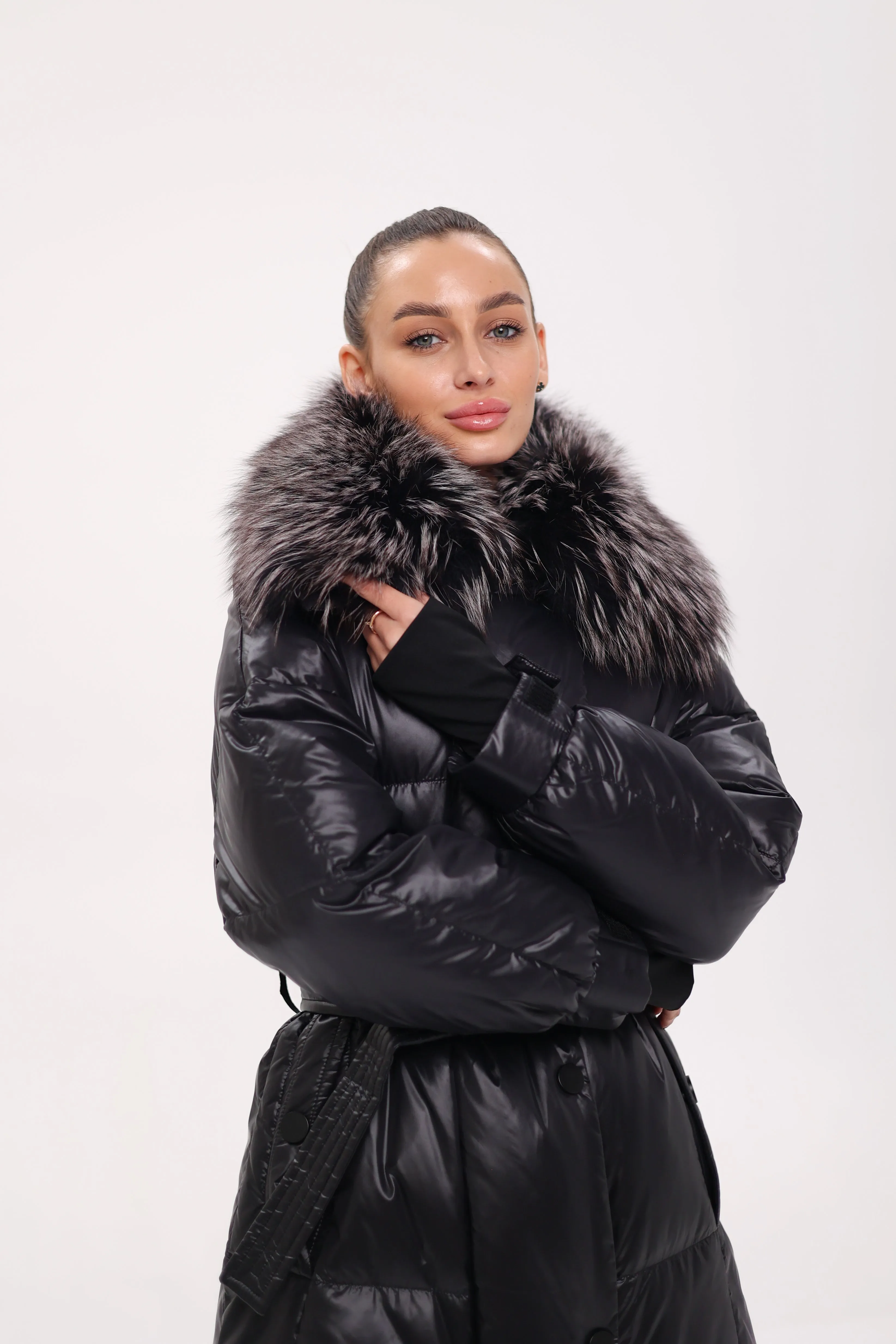 Lexi Genuine Silver Fox Fur Trim Down Fill Coat