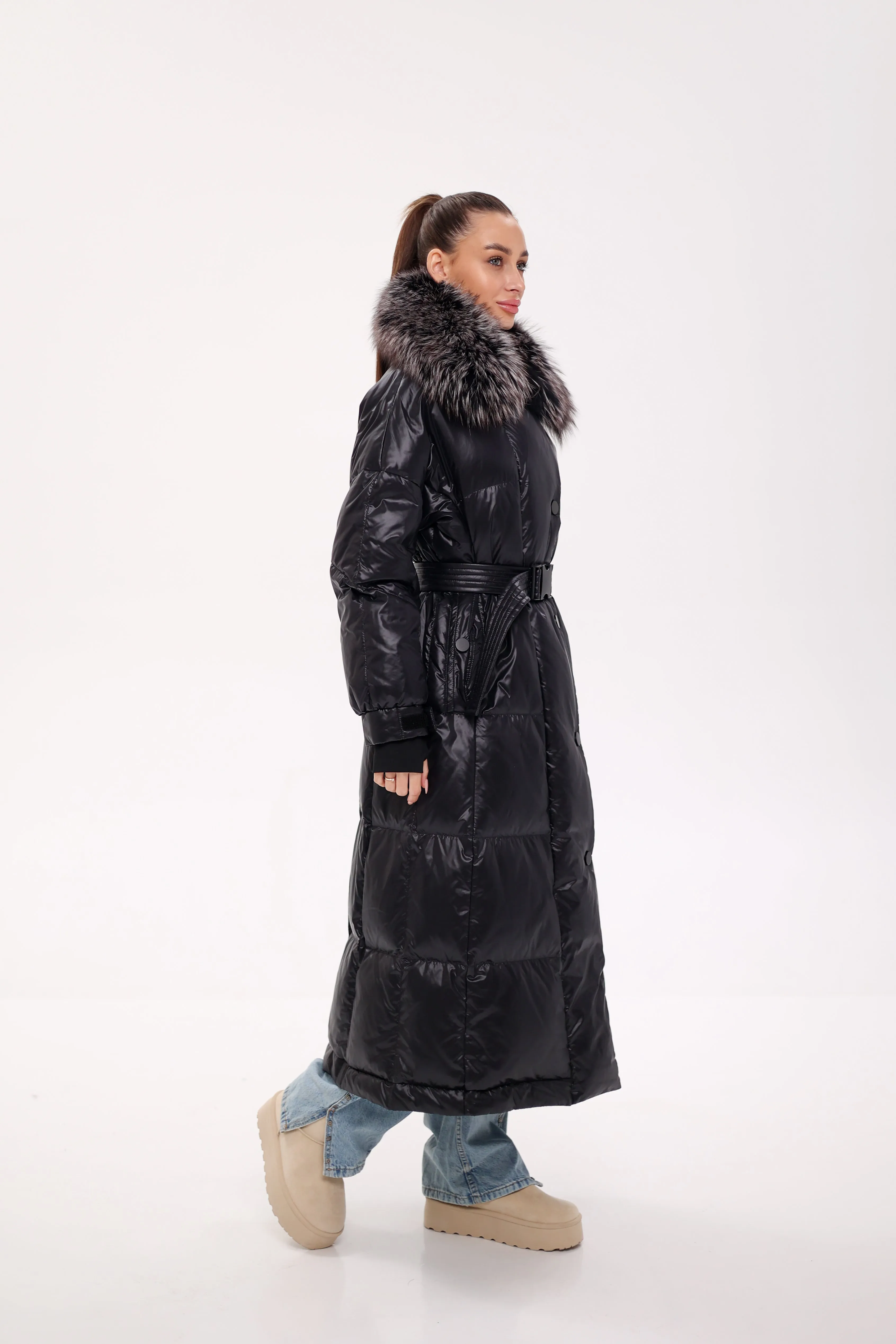Lexi Genuine Silver Fox Fur Trim Down Fill Coat