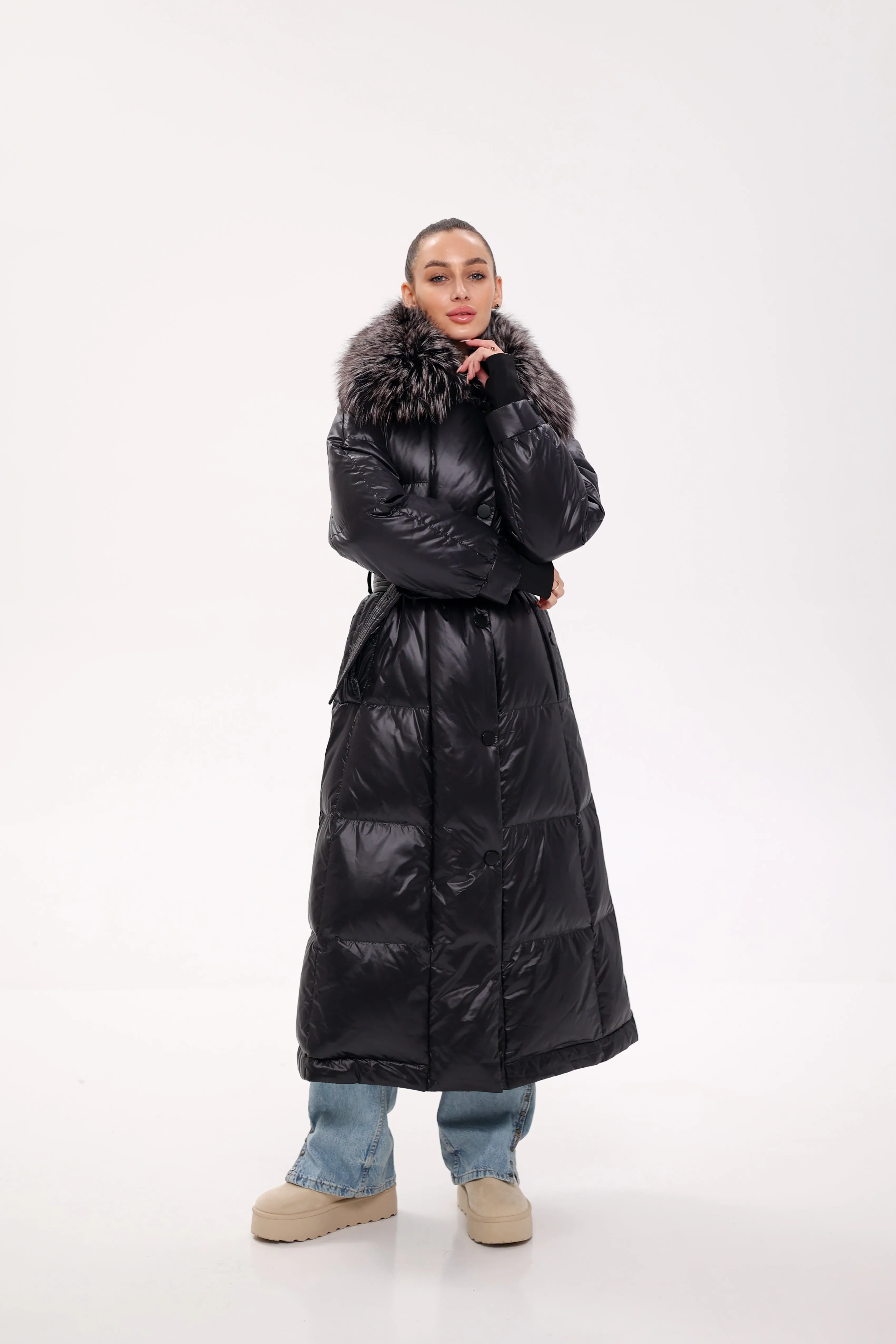 Lexi Genuine Silver Fox Fur Trim Down Fill Coat