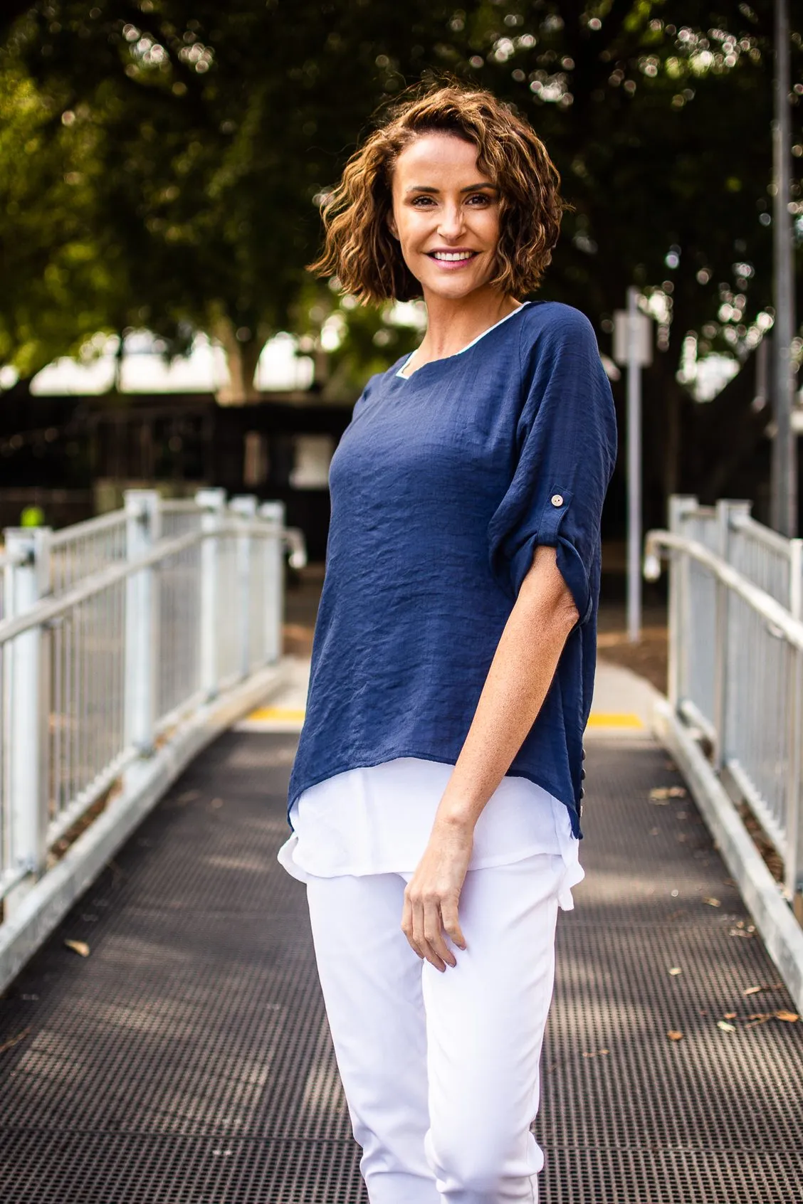MARIA Navy Double Layer Top