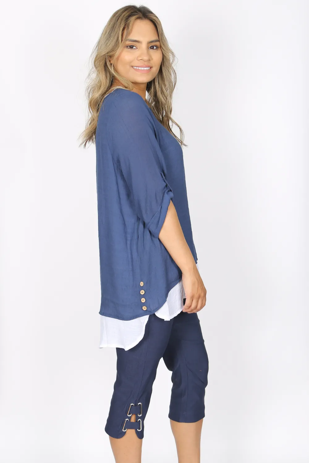 MARIA Navy Double Layer Top