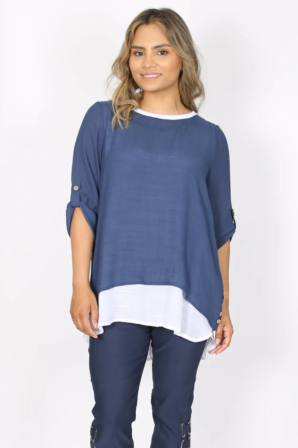 MARIA Navy Double Layer Top