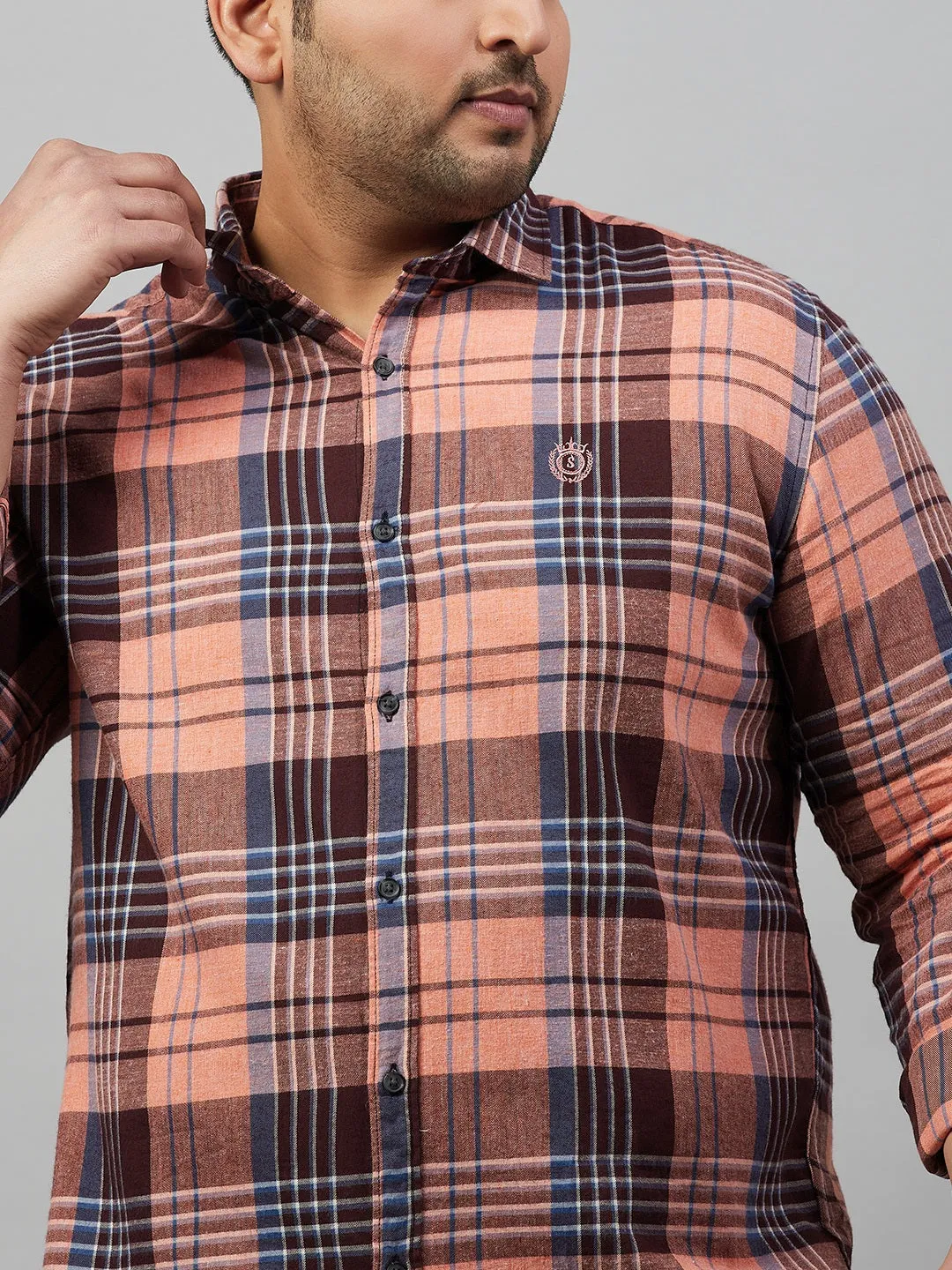 Men Checked Peach Comfort Shirt