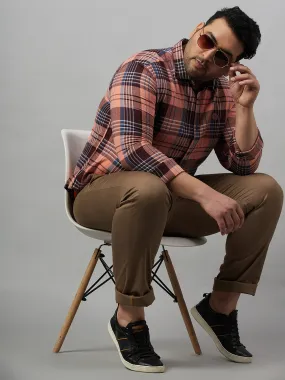 Men Checked Peach Comfort Shirt