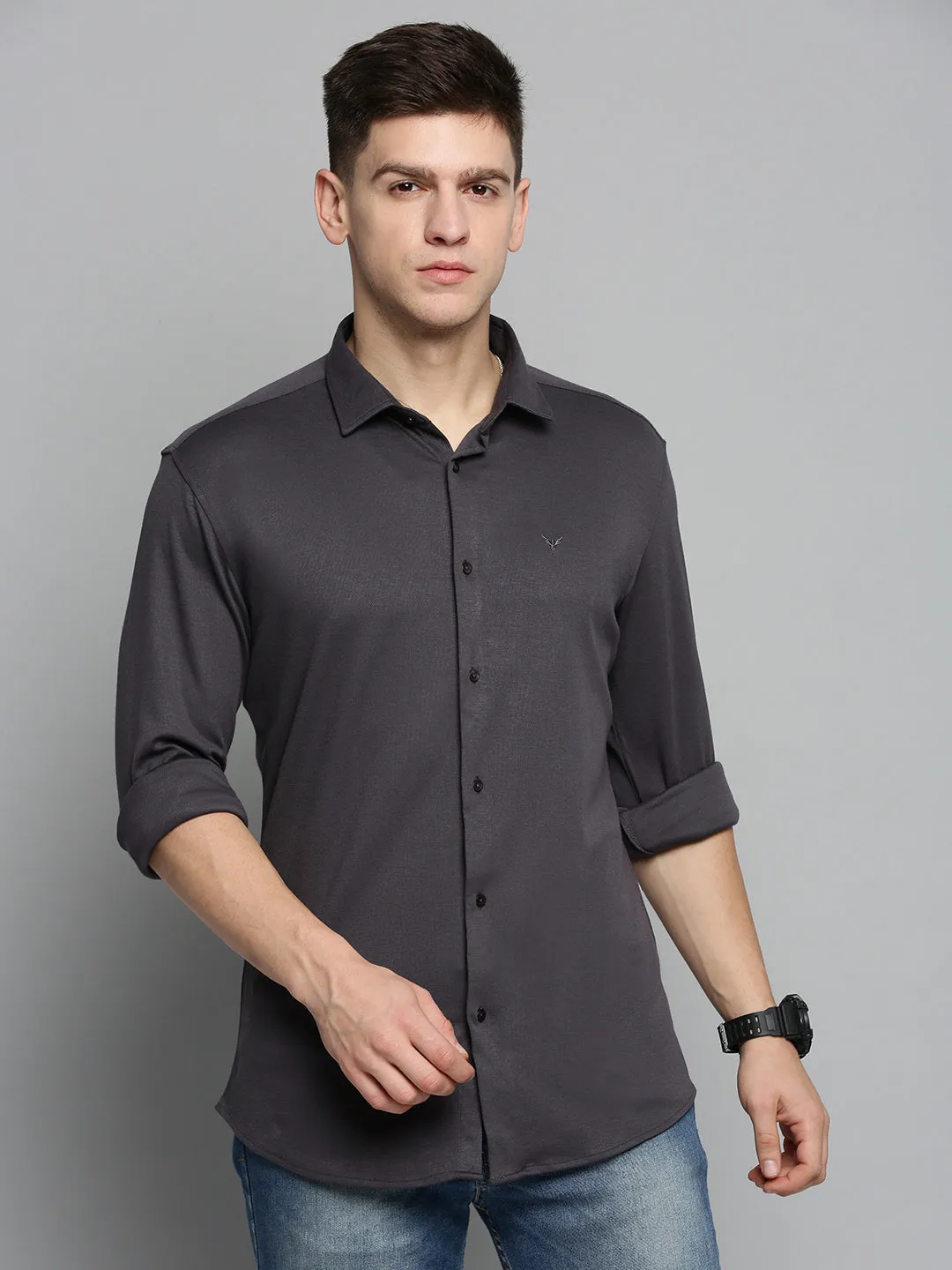 Men Grey Solid Casual Shirt