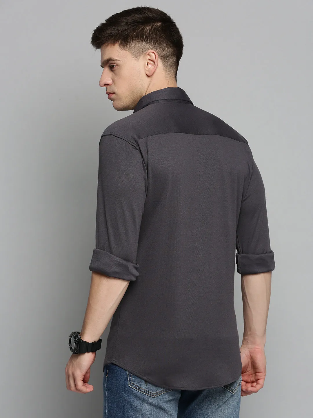Men Grey Solid Casual Shirt