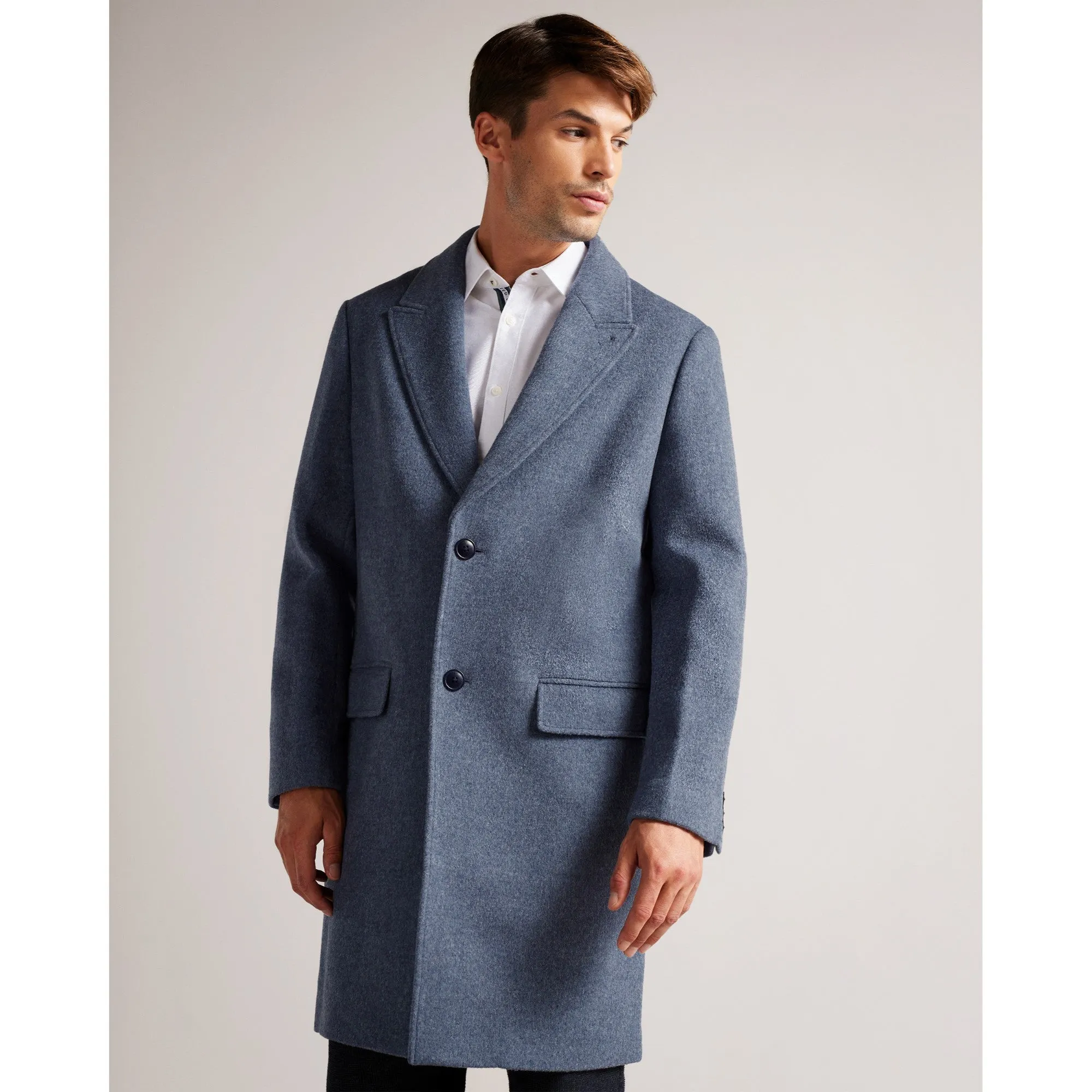 Men Mmo-Raydon-Pure Wool Single Breasted Overcoat - Mid-Blue