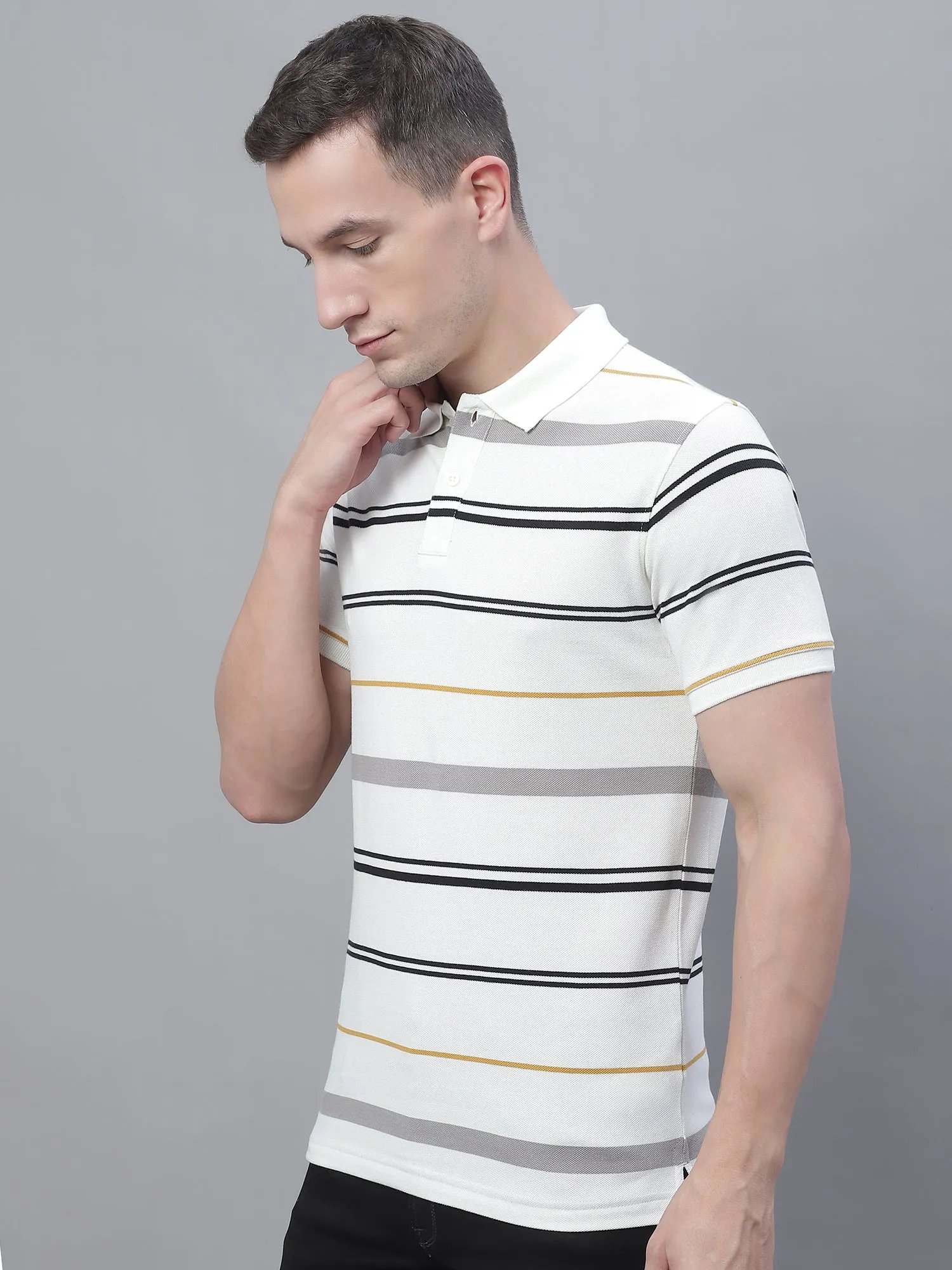 Men Off White Polo Neck T-Shirt