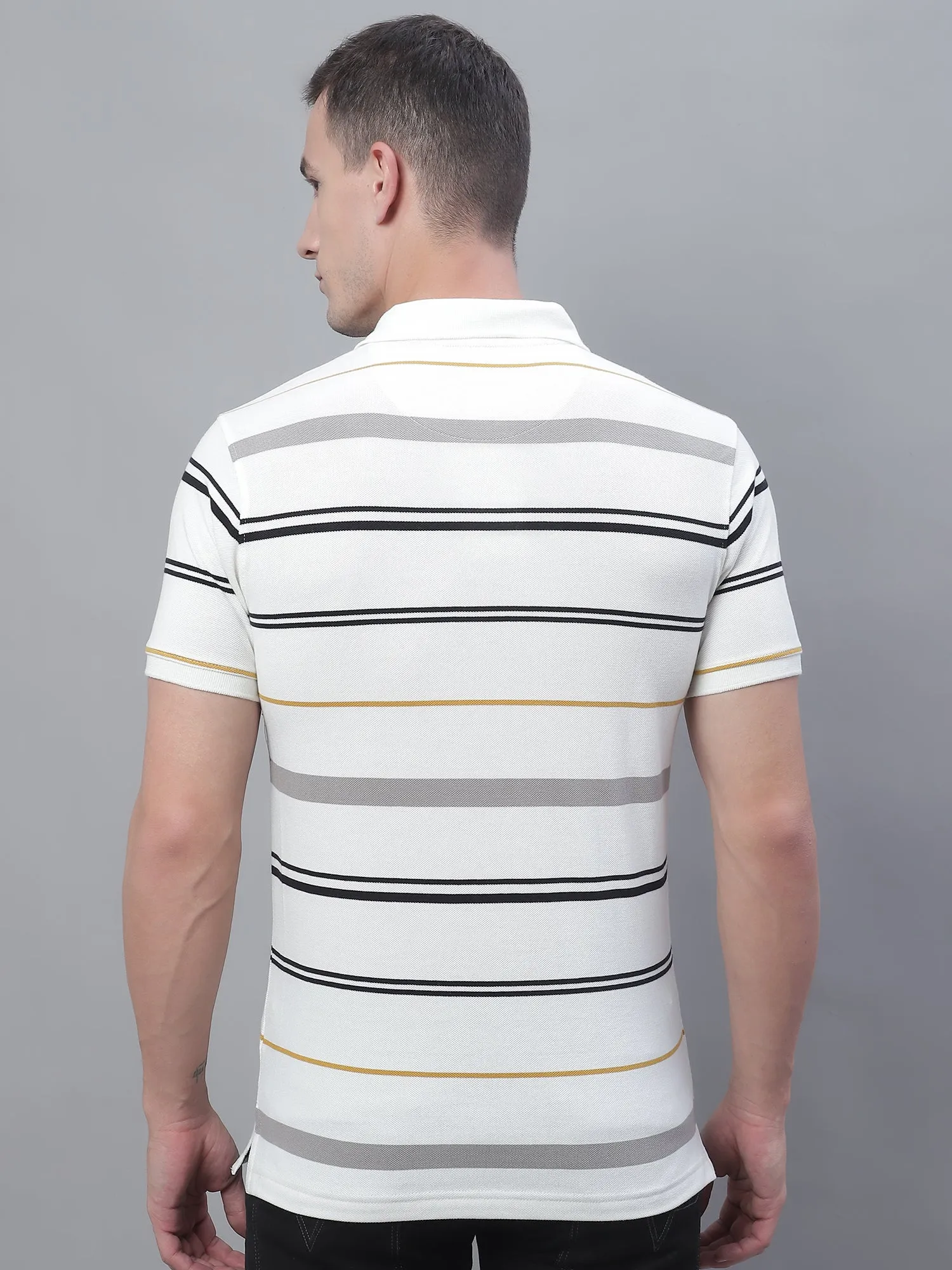 Men Off White Polo Neck T-Shirt