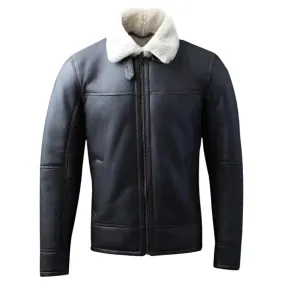 Men's Flying Sheepskin Shearling Leather Jacket Classic Aviator Style