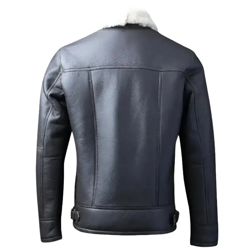 Men's Flying Sheepskin Shearling Leather Jacket Classic Aviator Style