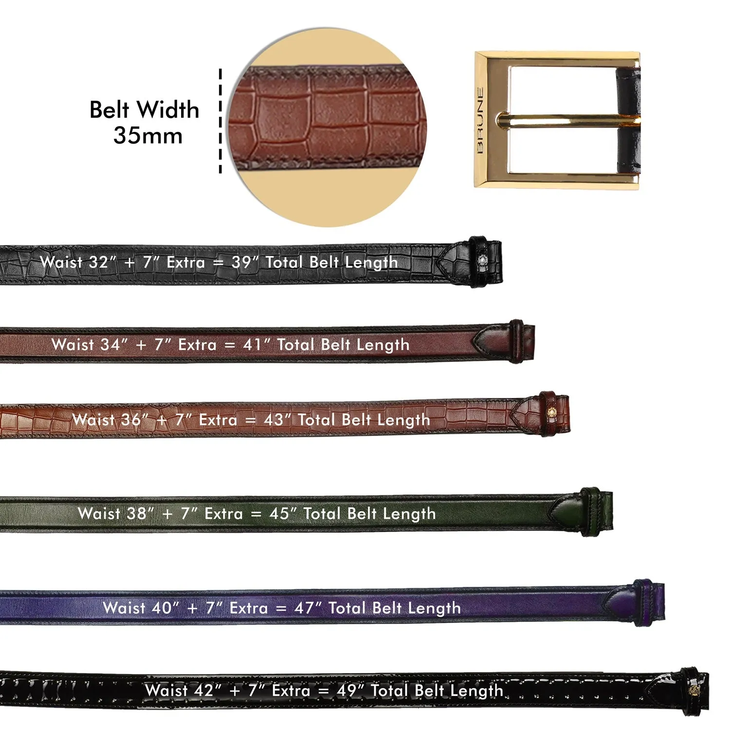Men's White Hand Painted Leather formal Belt with Golden Square Buckle By Brune & Bareskin