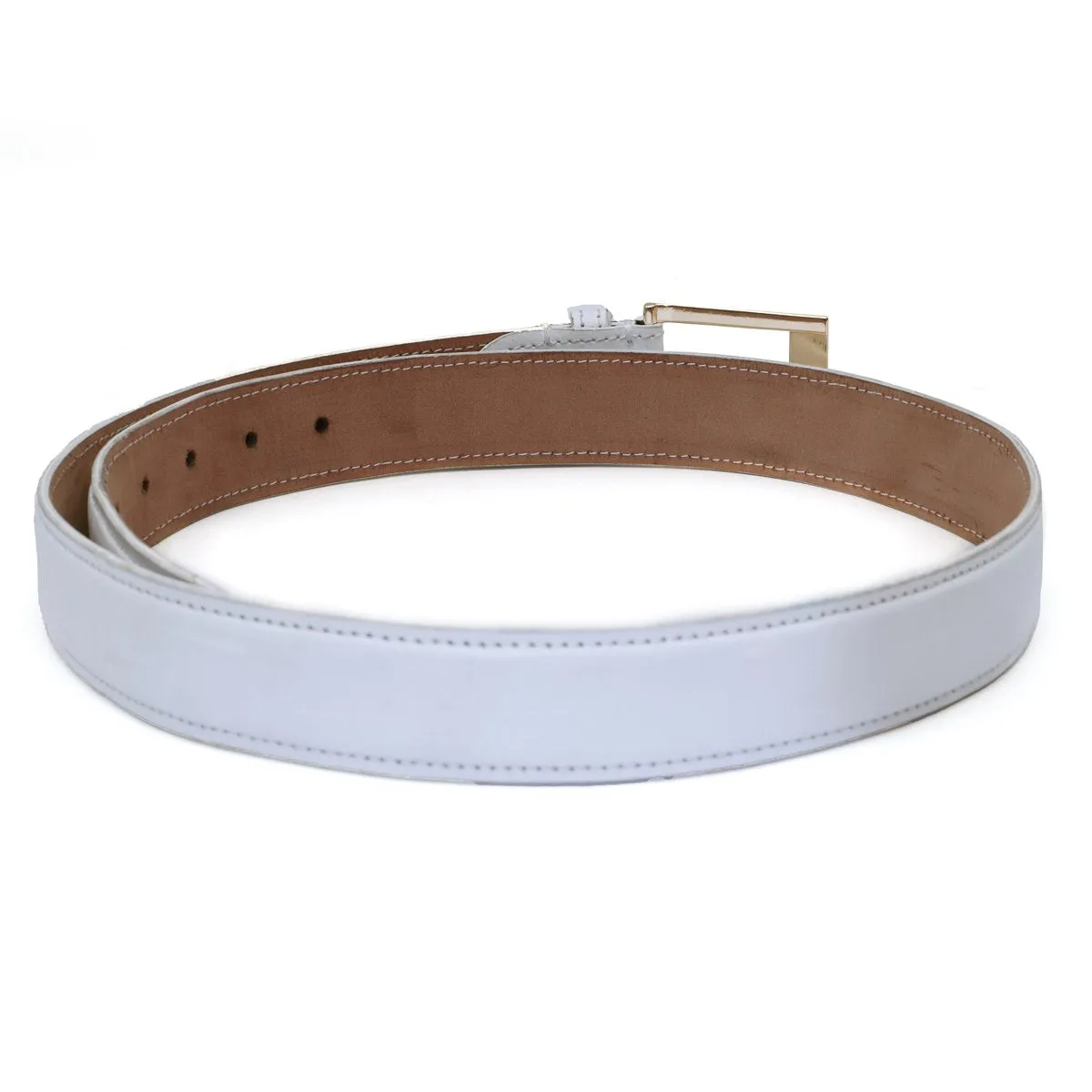 Men's White Hand Painted Leather formal Belt with Golden Square Buckle By Brune & Bareskin