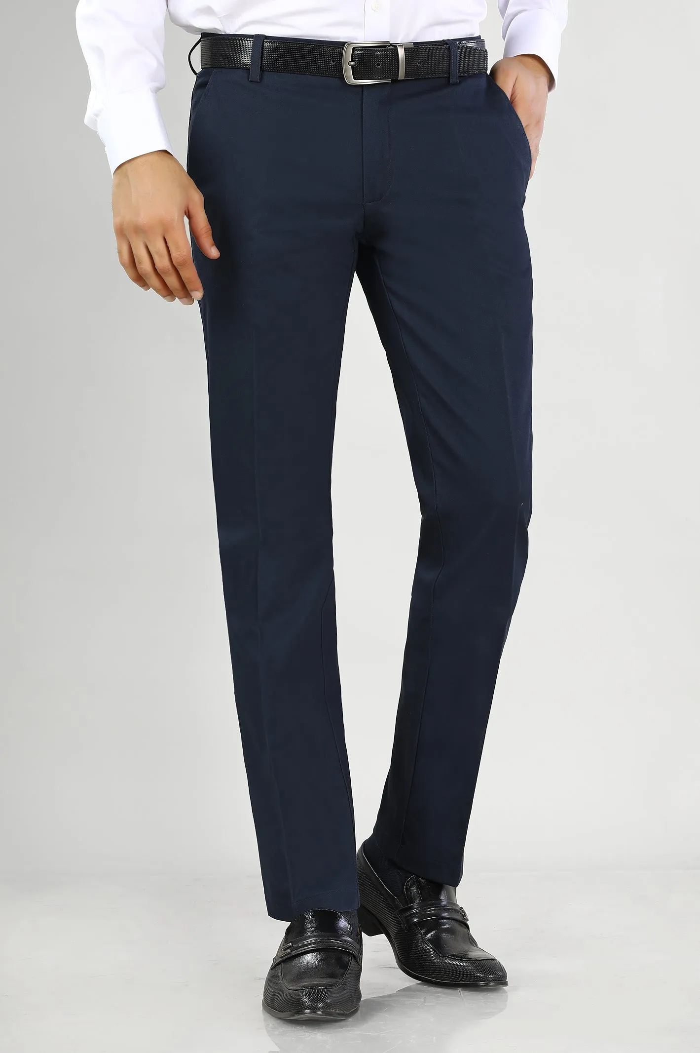 Navy Blue Cotton Smart Fit Trouser