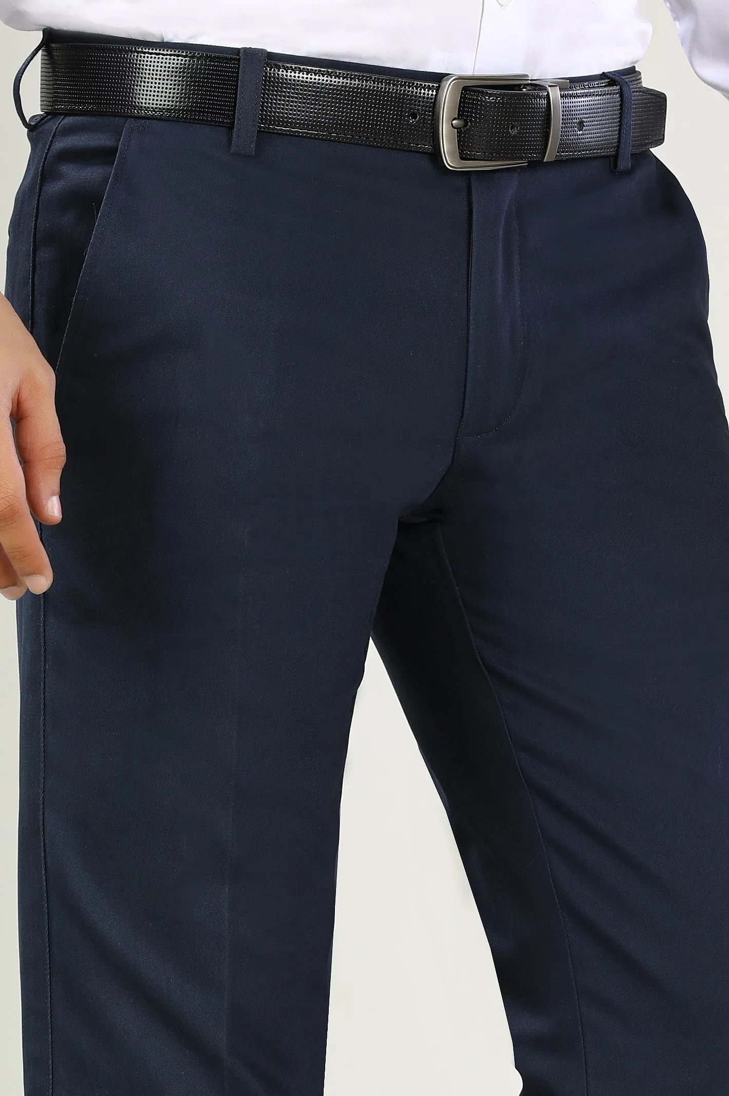 Navy Blue Cotton Smart Fit Trouser