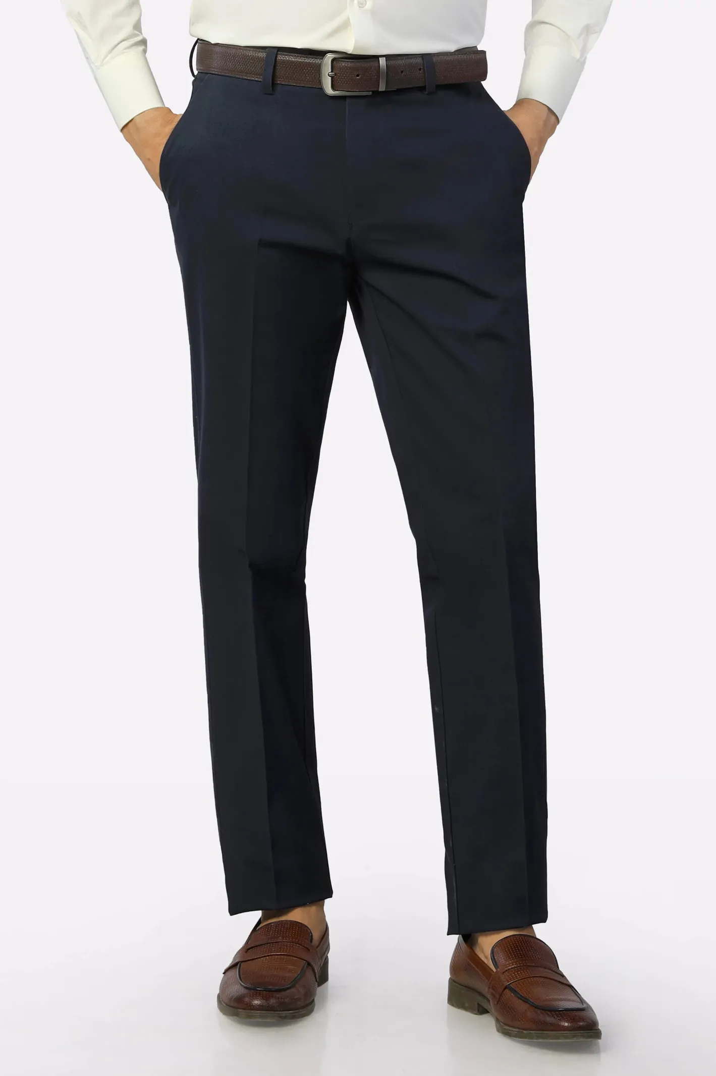 Navy Blue Regular Fit Cotton Trouser