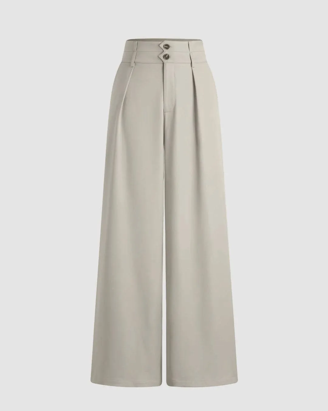New Nostalgia Solid High Waist Pleated Wide Leg Pants In Offwhite