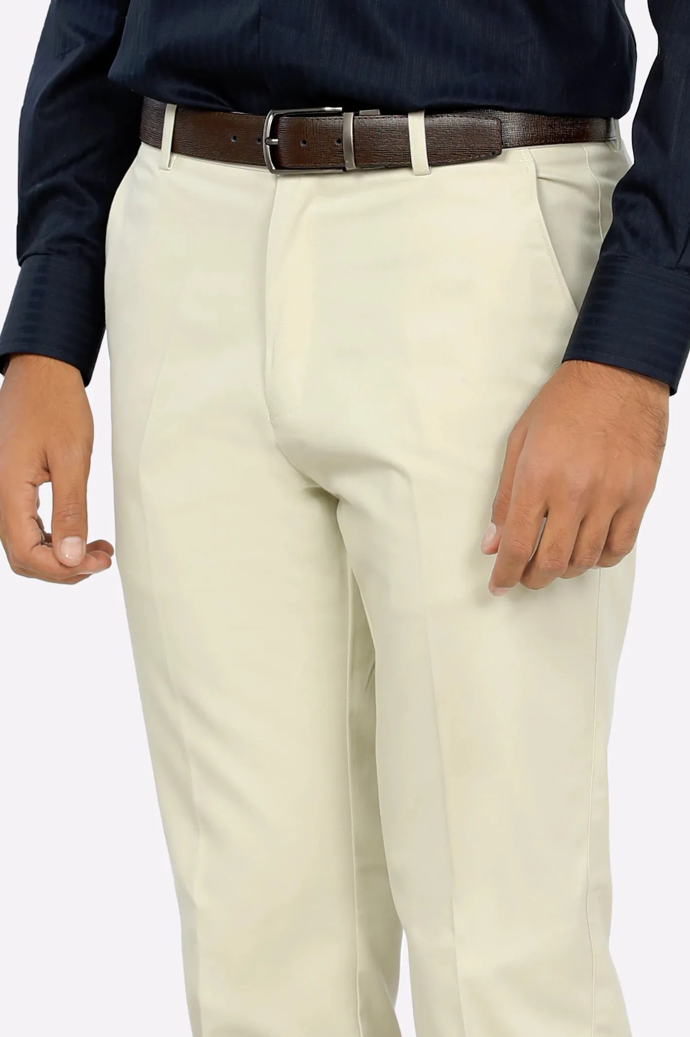 Off White Cotton Regular Fit Trouser