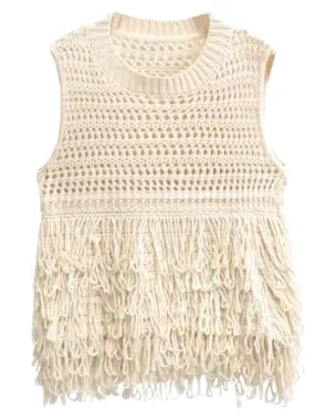 Off white shaggy boho knitted top