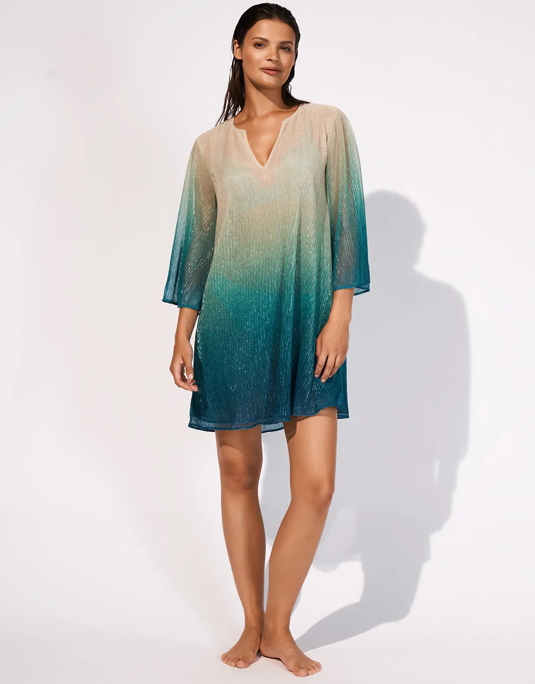 Ombre Metallic Tunic - Aqua Gradient