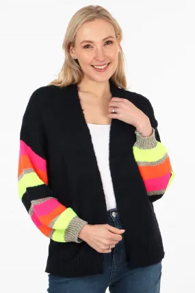Open Front Wool Blend Balloon Sleeve Cardigan in Navy Blue