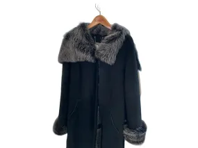 Overland Sheepskin Black Coat With Detachable Fur Collar. Size XXL
