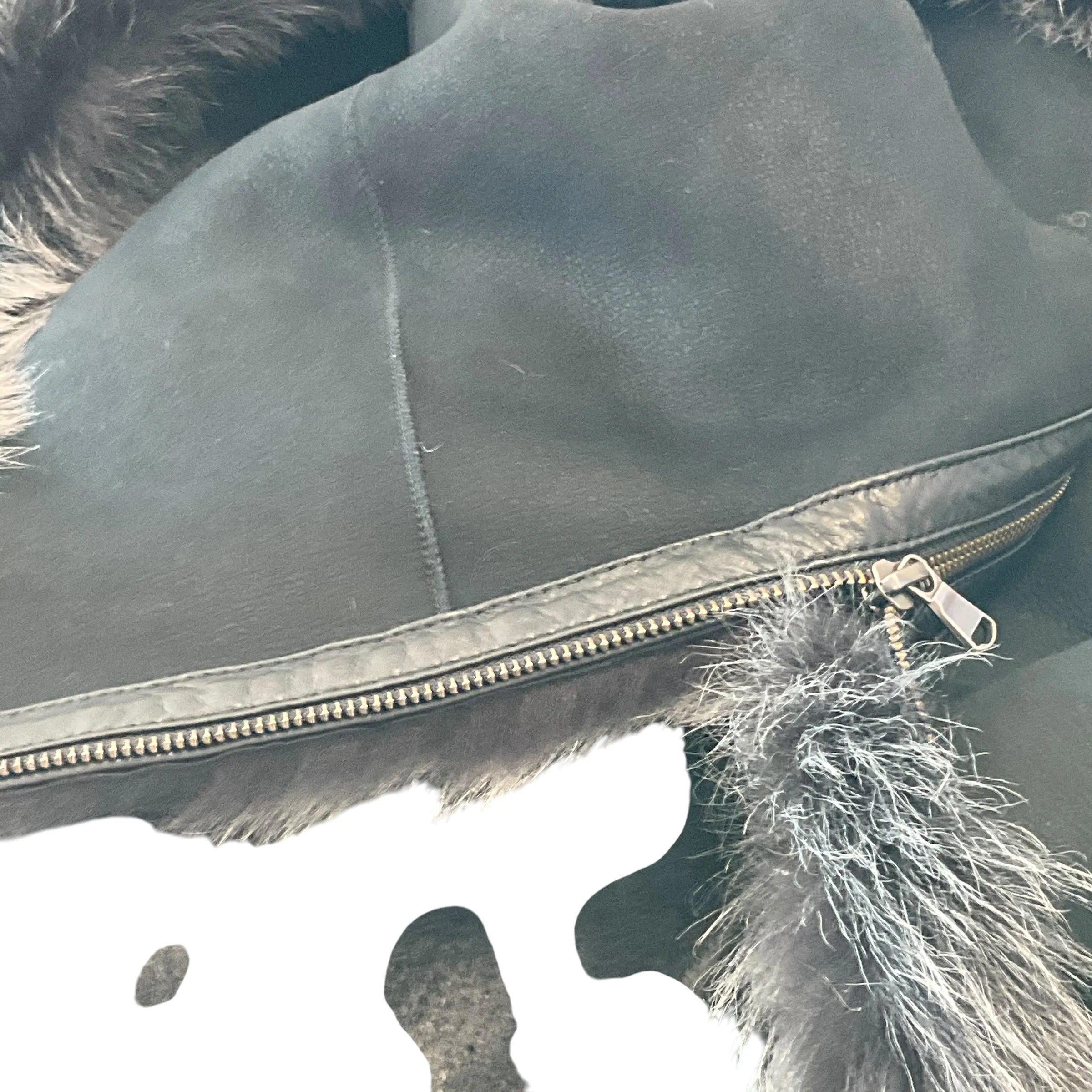Overland Sheepskin Black Coat With Detachable Fur Collar. Size XXL