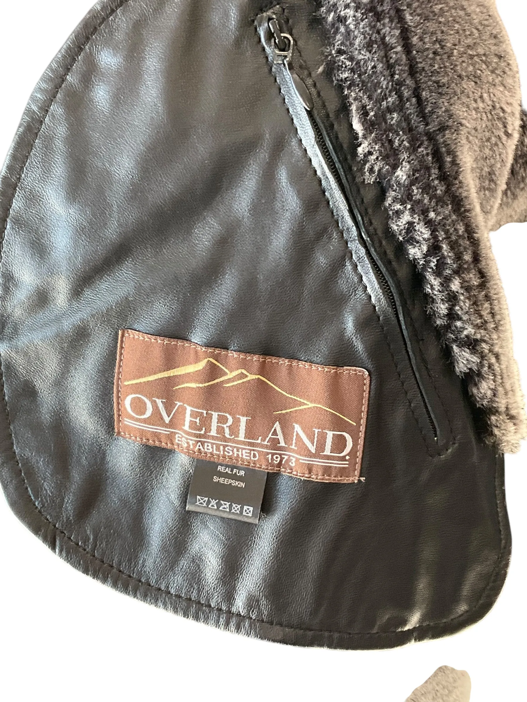 Overland Sheepskin Black Coat With Detachable Fur Collar. Size XXL
