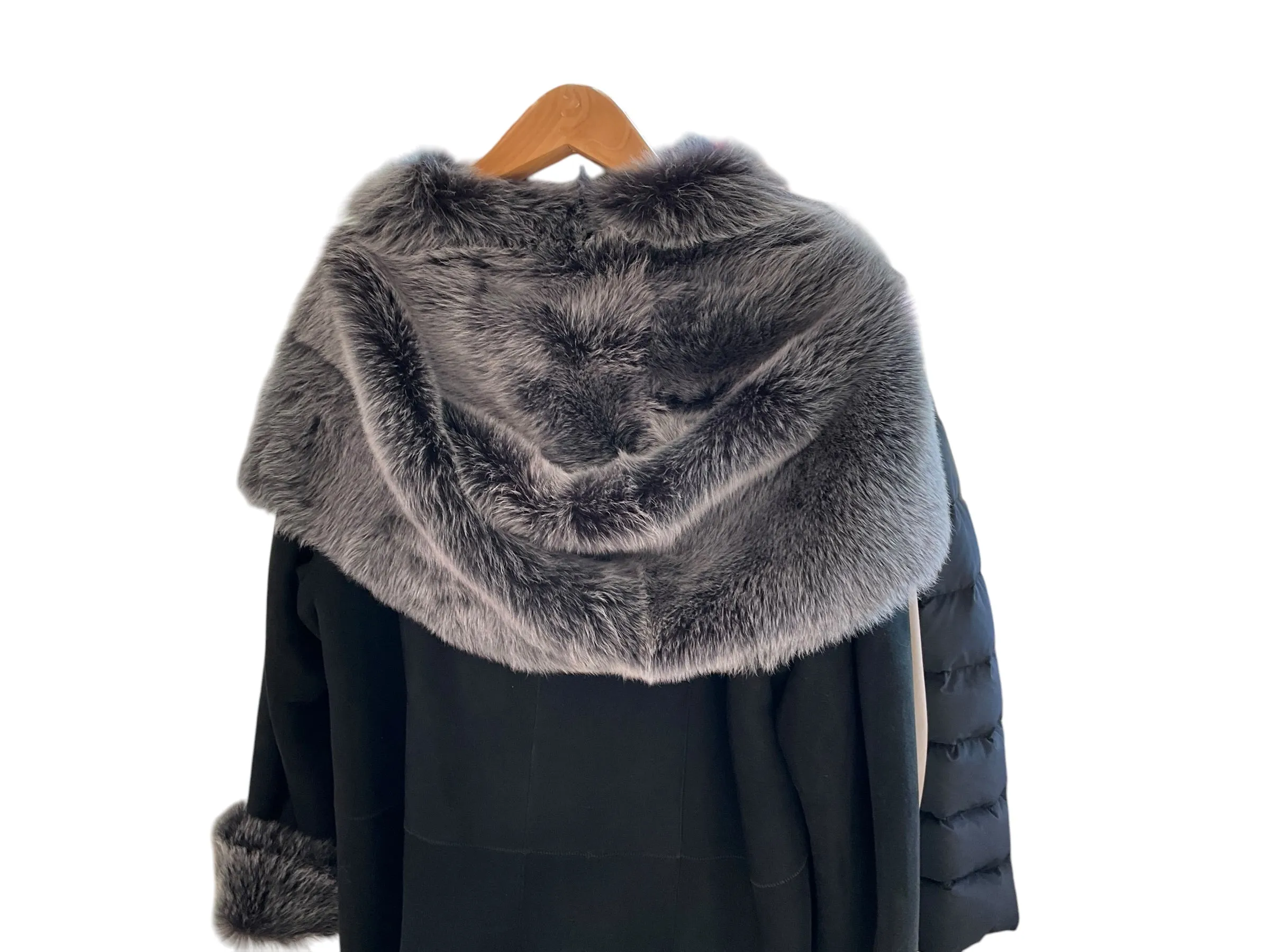 Overland Sheepskin Black Coat With Detachable Fur Collar. Size XXL