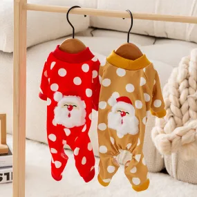 Polka Dot Santa Pet Four-Legged Jumpsuit