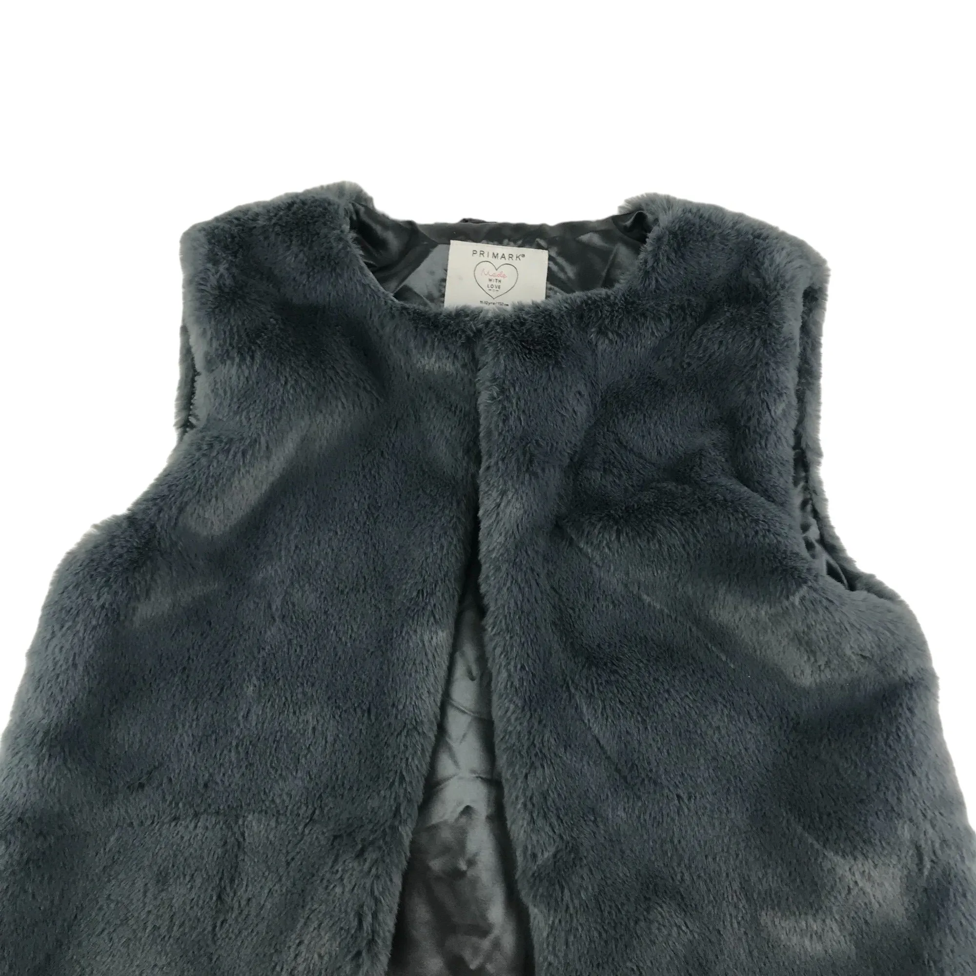 Primark Faux Fur Gilet Age 11 Grey Soft Fluffy