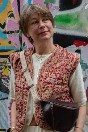 Quilted Red Floral Print Gilet